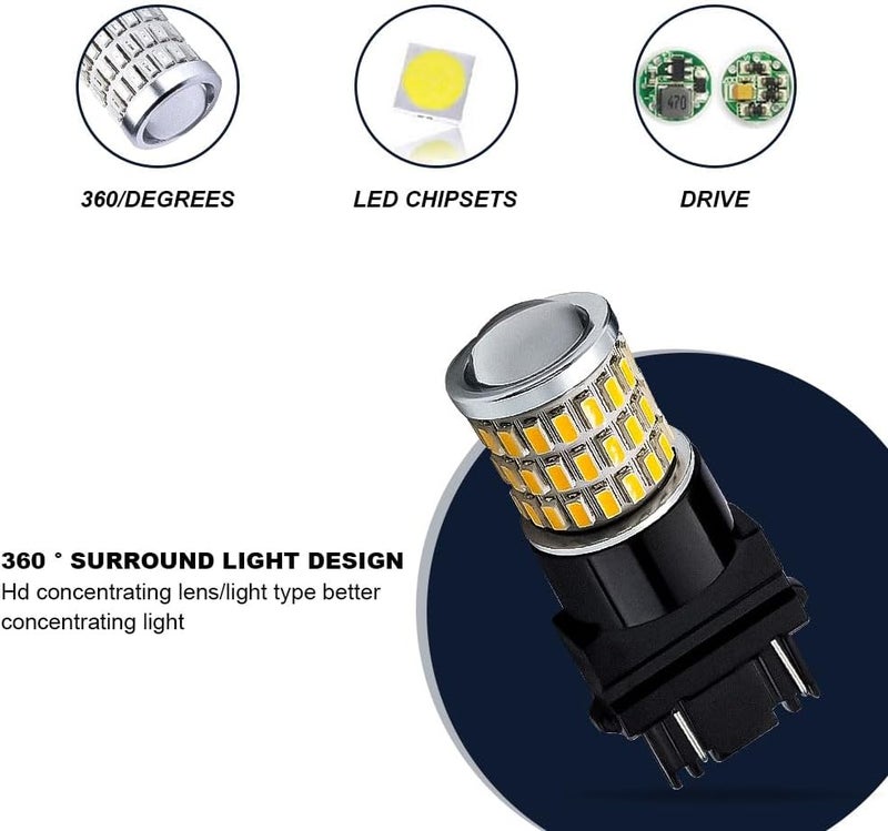 PACLVIO 2 قطع لمبات LED 3157، لمبات استبدال LED 3056 3156 3057 4157، لمبات إشارة انعطاف LED فائقة السطوع لمصابيح إشارة الانعطاف الأمامية والخلفية، مصابيح وقوف السيارات، مصابيح علامة جانبية، مصابيح الفرامل (أصفر كهرماني) - Image 5